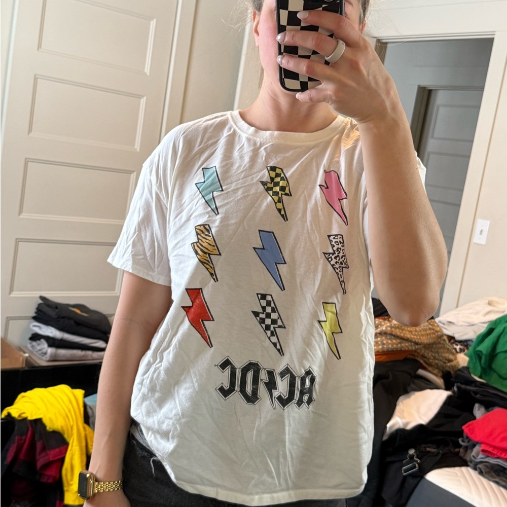 White Graphic T-Shirt with Lightning Bolts